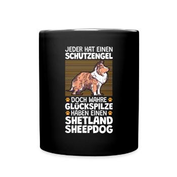 Mein Shetland Sheepdog ist mein Schutzengel - Tasse einfarbig - Schwarz - Vorne