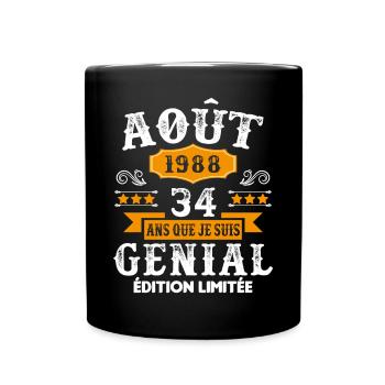 34 Ans Anniversaire Vintage Né(e) en Août 1988 - Mug uni - noir - Devant