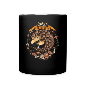 Floral Pangolin Animal Art - Full Colour Mug - black - Front