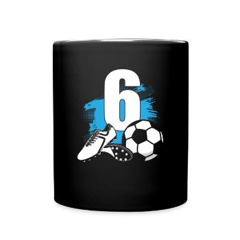 Fußball 6 Jahre alter Fußballer 6.Geburtstag - Tasse einfarbig - Schwarz - Vorne