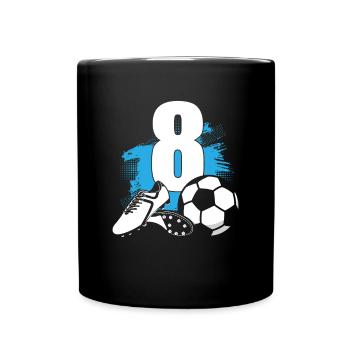 Fußball 8 Jahre alter Fußballer 8. Geburtstag - Tasse einfarbig - Schwarz - Vorne