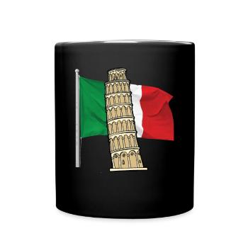 Italien Flagge mit schiefer Turm von Pisa - Tasse einfarbig - Schwarz - Vorne