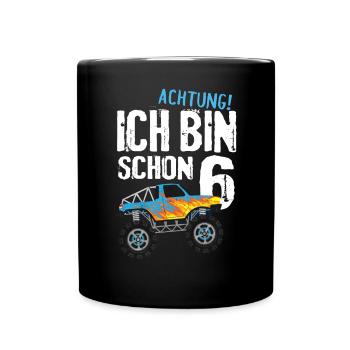 6. Geburtstag Monster Truck 6 Jahre Kinder - Tasse einfarbig - Schwarz - Vorne