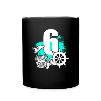 Pirate 6 year old pirates treasure 6th birthday - Full Colour Mug - black - Front