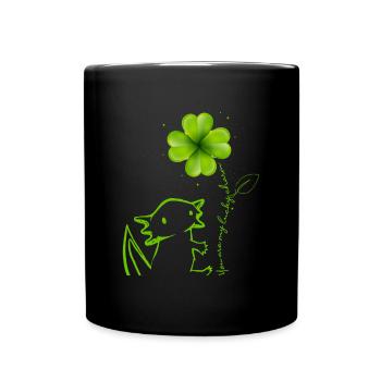 Du bist mein Glücksbringer Axolotl Kleeblatt - Tasse einfarbig - Schwarz - Vorne