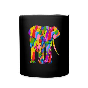 Elefant Bunt Vintage Regenbogen Retro Elefanten - Tasse einfarbig - Schwarz - Vorne
