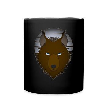 Wolfskopf wildes Tier Motiv Aufdruck mit Wolf Mond - Tasse einfarbig - Schwarz - Vorne