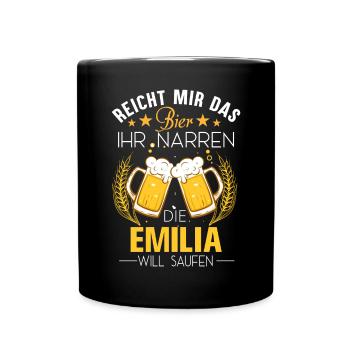 Emilia Bier Spruch - Tasse einfarbig - Schwarz - Vorne