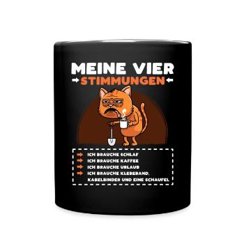 Katze Lustige Sprüche Kaffee - Tasse einfarbig - Schwarz - Vorne