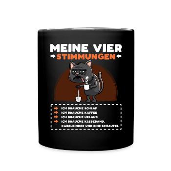 Katze Lustige Sprüche Kaffee - Tasse einfarbig - Schwarz - Vorne