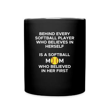 Behind Every Softball Player... Mom Mutter - Tasse einfarbig - Schwarz - Vorne