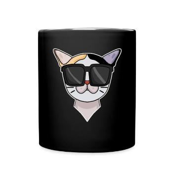 Japanese Bobtail Cat with Sunglasses - Full Colour Mug - black - Front