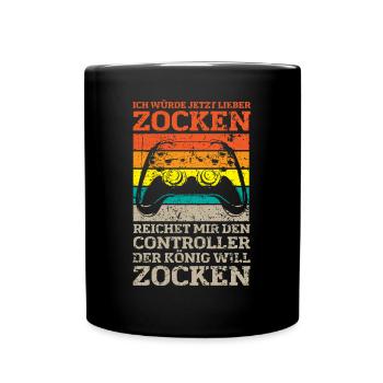 Der König will zocken Gamer Spruch mit Controller - Tasse einfarbig - Schwarz - Vorne