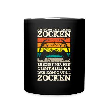Der König will zocken Gamer Spruch mit Controller - Tasse einfarbig - Schwarz - Vorne