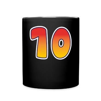 Zahl 10 Rot - Oranges Design - Tasse einfarbig - Schwarz - Vorne