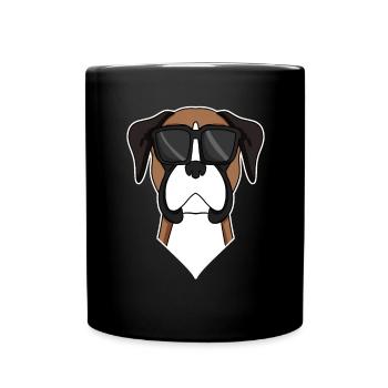 German Boxer Dog with Sunglasses - Full Colour Mug - black - Front