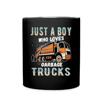 just a boy who loves garbage trucks - Full Colour Mug - black - Front