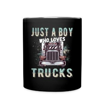 just a boy who loves trucks - Full Colour Mug - black - Front