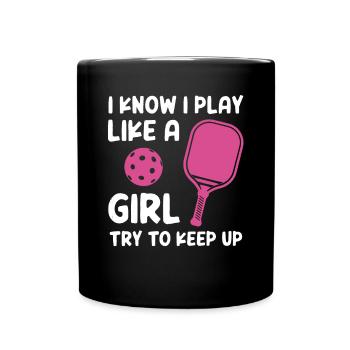 Je sais que je joue comme une fille essayer de suivre - Mug uni - noir - Devant