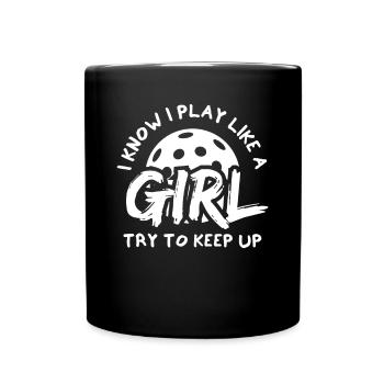 Je sais que je joue comme une fille essayer de suivre - Mug uni - noir - Devant