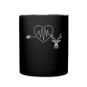 Herzschlag mit Herz und Hirsch Geweih Hirschgeweih - Tasse einfarbig - Schwarz - Vorne