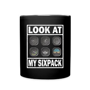 Pilot Look My Sixpack Flugzeug Luftfahrt Flieger - Tasse einfarbig - Schwarz - Vorne