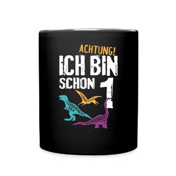 1. Geburtstag Dinosaurier 1 Jahr Dino Kinder - Tasse einfarbig - Schwarz - Vorne