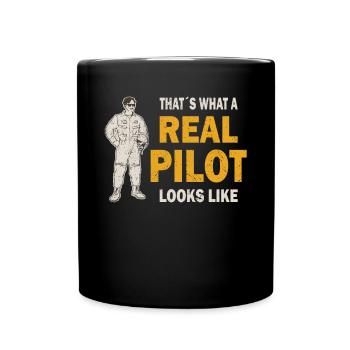 Real Pilot Airplane Aviation Helicopter Flyer - Full Colour Mug - black - Front