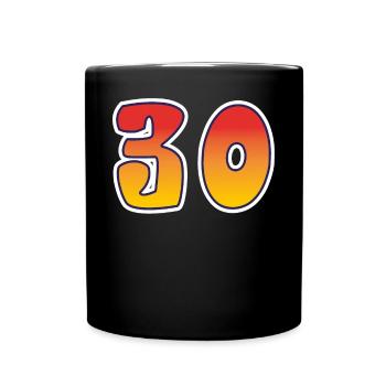 Zahl 30 Rot - Oranges Design - Tasse einfarbig - Schwarz - Vorne
