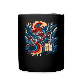 Cyborg Dragon Japanischer Cyber-Punk Cyber-Ästheti - Tasse einfarbig - Schwarz - Vorne