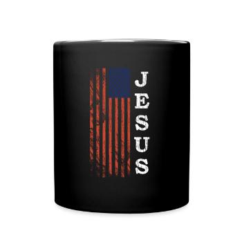 Jesus American Flag God Gift Believers - Full Colour Mug - black - Front