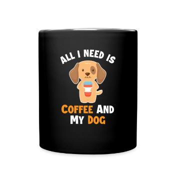 Coffee and my Dog Wiener Dog Dogfather Dog Mom - Full Colour Mug - black - Front