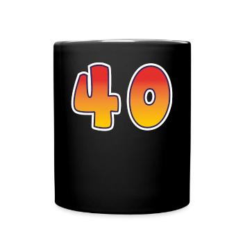 Zahl 40 Rot - Oranges Design - Tasse einfarbig - Schwarz - Vorne