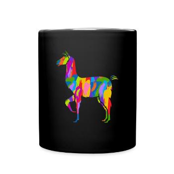 Lama Bunt Vintage Regenbogen Retro Alpaka - Tasse einfarbig - Schwarz - Vorne