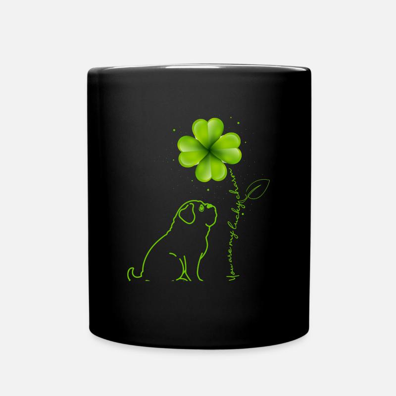 You Are My Lucky Charm Pug Dog Cloverleaf - Full Colour Mug - black