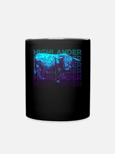 Highlander Scottish Highland Cow Retro - Full Colour Mug - black