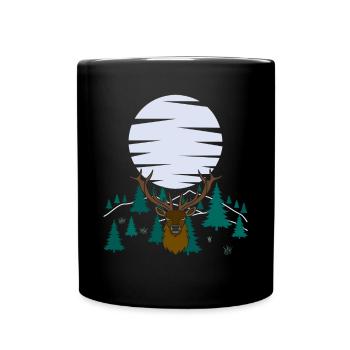 Hirsch Mond Geweih mit Hirschgeweih - Tasse einfarbig - Schwarz - Vorne