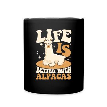 Life Is Better With Alpacas Guanaco Llama Vicuna - Full Colour Mug - black - Front