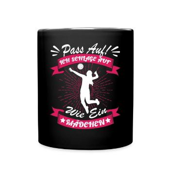 Volleyballerin Pass auf ich schlage auf - Tasse einfarbig - Schwarz - Vorne