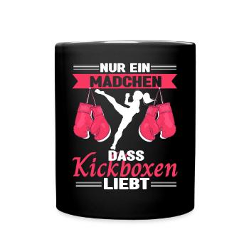 Kickboxerin Nur ein Mädchen, dass Kickboxen liebt - Tasse einfarbig - Schwarz - Vorne