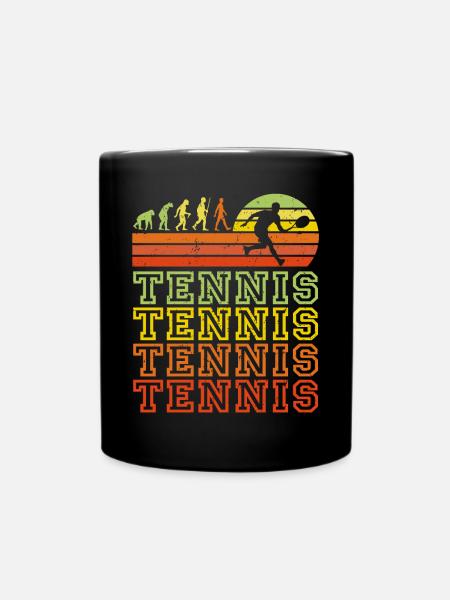 Tennis Retro lettering Evolution tennis player - Full Colour Mug - black