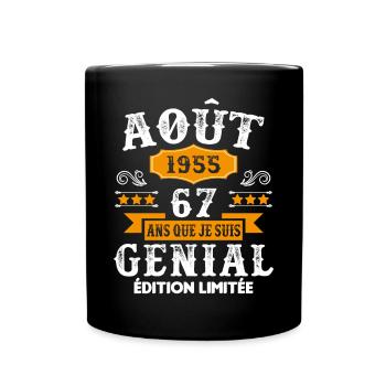 67 Ans Anniversaire Vintage Né(e) en Août 1955 - Mug uni - noir - Devant