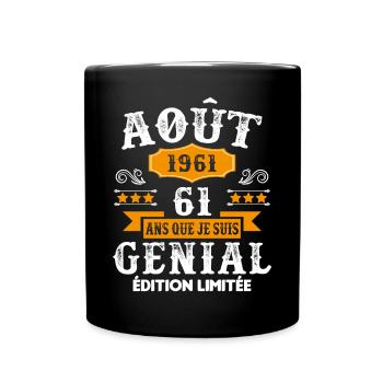 61 Ans Anniversaire Vintage Né(e) en Août 1961 - Mug uni - noir - Devant