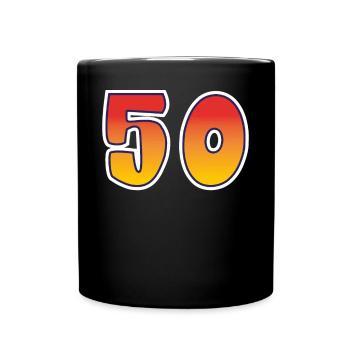 Zahl 50 Rot - Oranges Design - Tasse einfarbig - Schwarz - Vorne