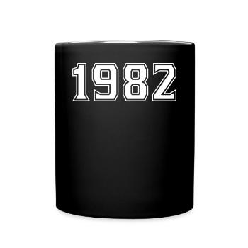1982 Jahreszahl - Glücksjahr - Tasse einfarbig - Schwarz - Vorne
