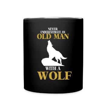 Wolf mit alter Mann Vollmond Wolfsrudel - Tasse einfarbig - Schwarz - Vorne