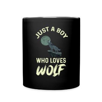 Junge liebt Wölfe Vollmond Wolf Rudel - Tasse einfarbig - Schwarz - Vorne