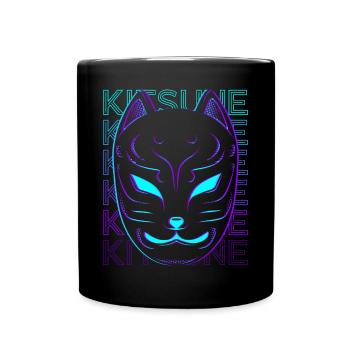 Kitsune Mask Fox Mask Japanese Mask Retro - Full Colour Mug - black - Front