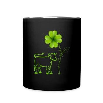 Tu es mon porte-bonheur vache Cloverleaf - Mug uni - noir - Devant