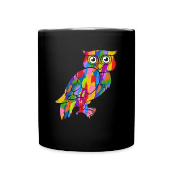 Eule Bunt Vintage Regenbogen Retro Eulen Kauz - Tasse einfarbig - Schwarz - Vorne